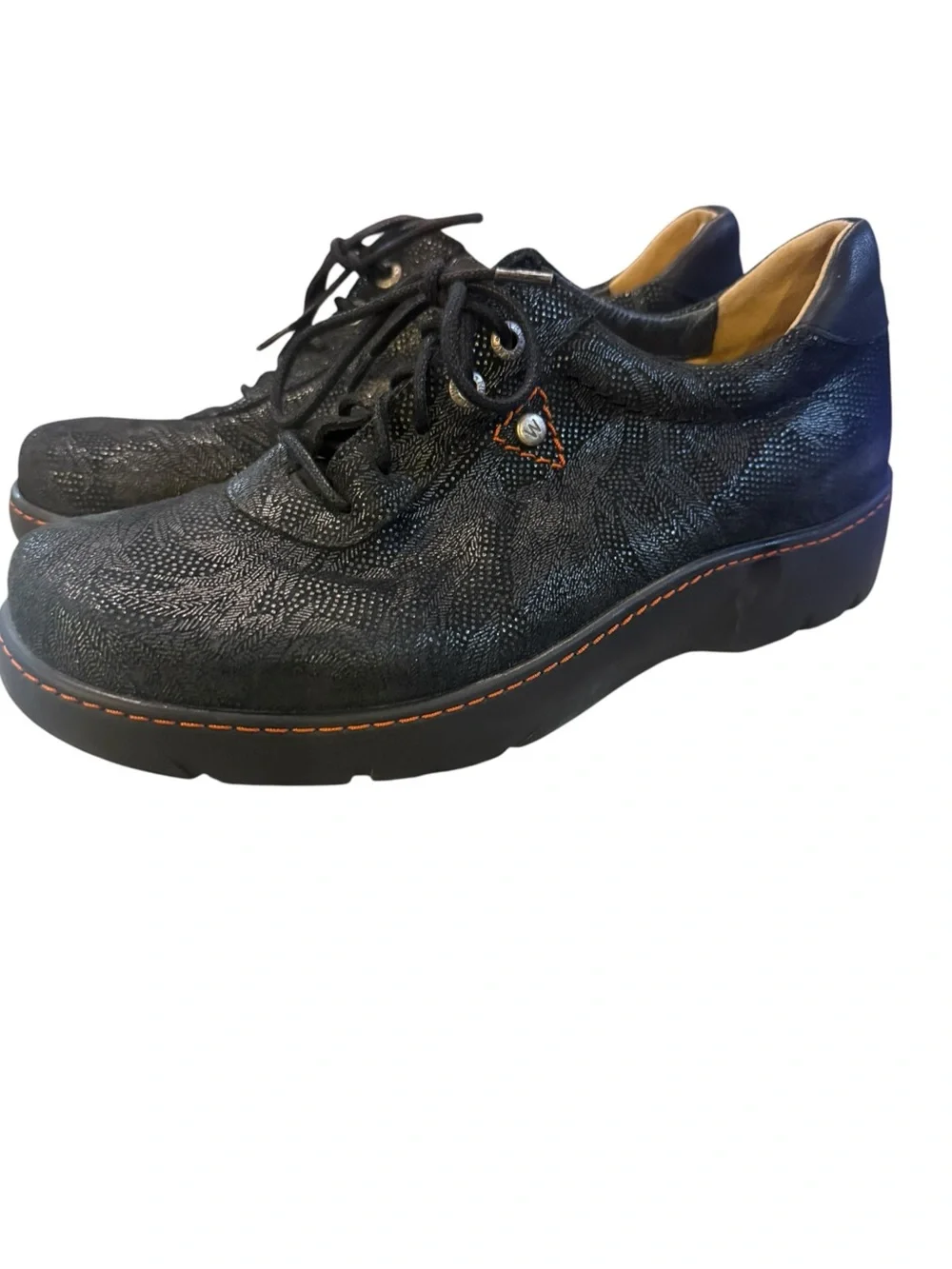 Wolky Fantasy Black Metal Suede Lace Up Comfort Shoes EU 41 US 10 10.5